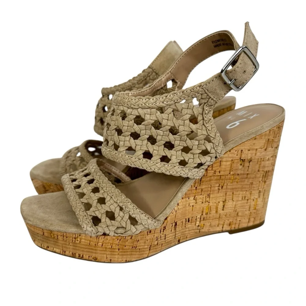 Mix No. 6 Wedge Heel Sandals Jesper Crochet Woven Cork Women’s Size 8.5M - Picture 1 of 11